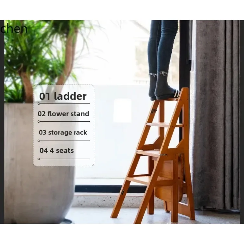 Solid Wood Ladder Chair Home Ladder Chair Folding Dual-use Ladder Stool Indoor Multi-functional Climbing Stairs Step
