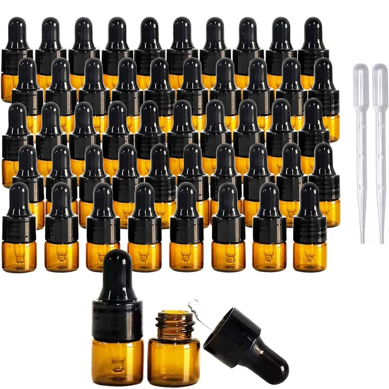 

50pcs Amber Glass Dropper Bottle, 1ml Amber Essential Oil Bottle with Glass Eye Dropper for Essential Oil,Tincture