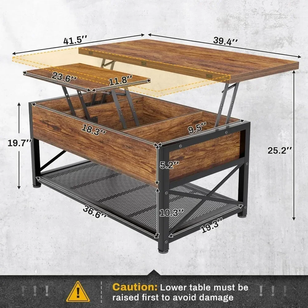 4 in 1 Coffee Tables with Storage, Lift Top Coffee Table, Small Coffee Table with Hidden Compartment and Open Shelves