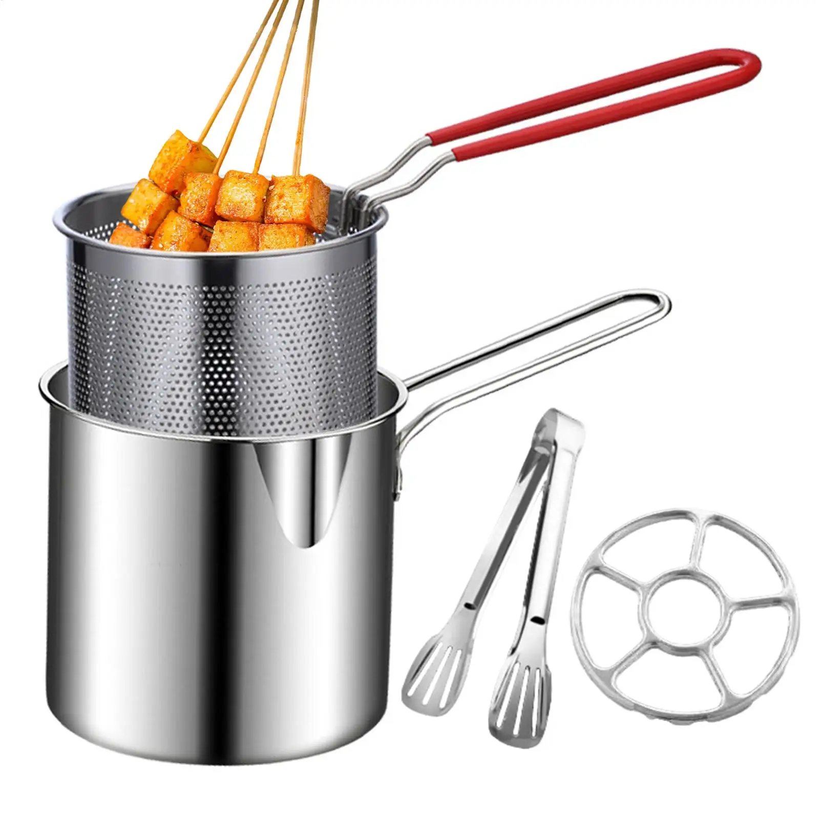 Panela de Fritura Profunda com Cesto de Aço Inoxidável para Tempura e Frango Frito - Utensílio de Cozinha Essencial