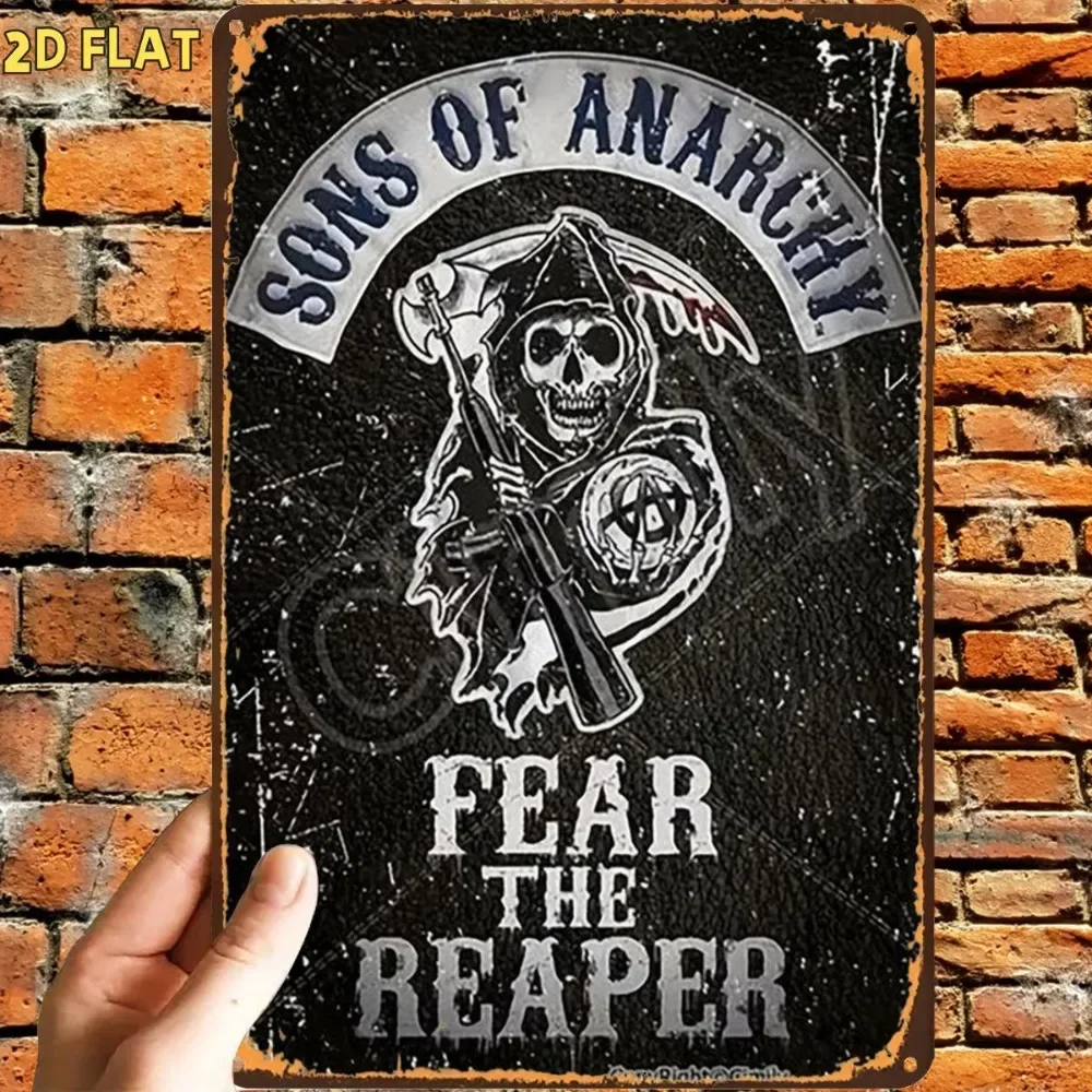 2D Flat 1Pc Indoor‑Outdoor Vintage Aluminum Wall Plaque Sons Of Anarchy Reaper Graphic Wall Art Decor