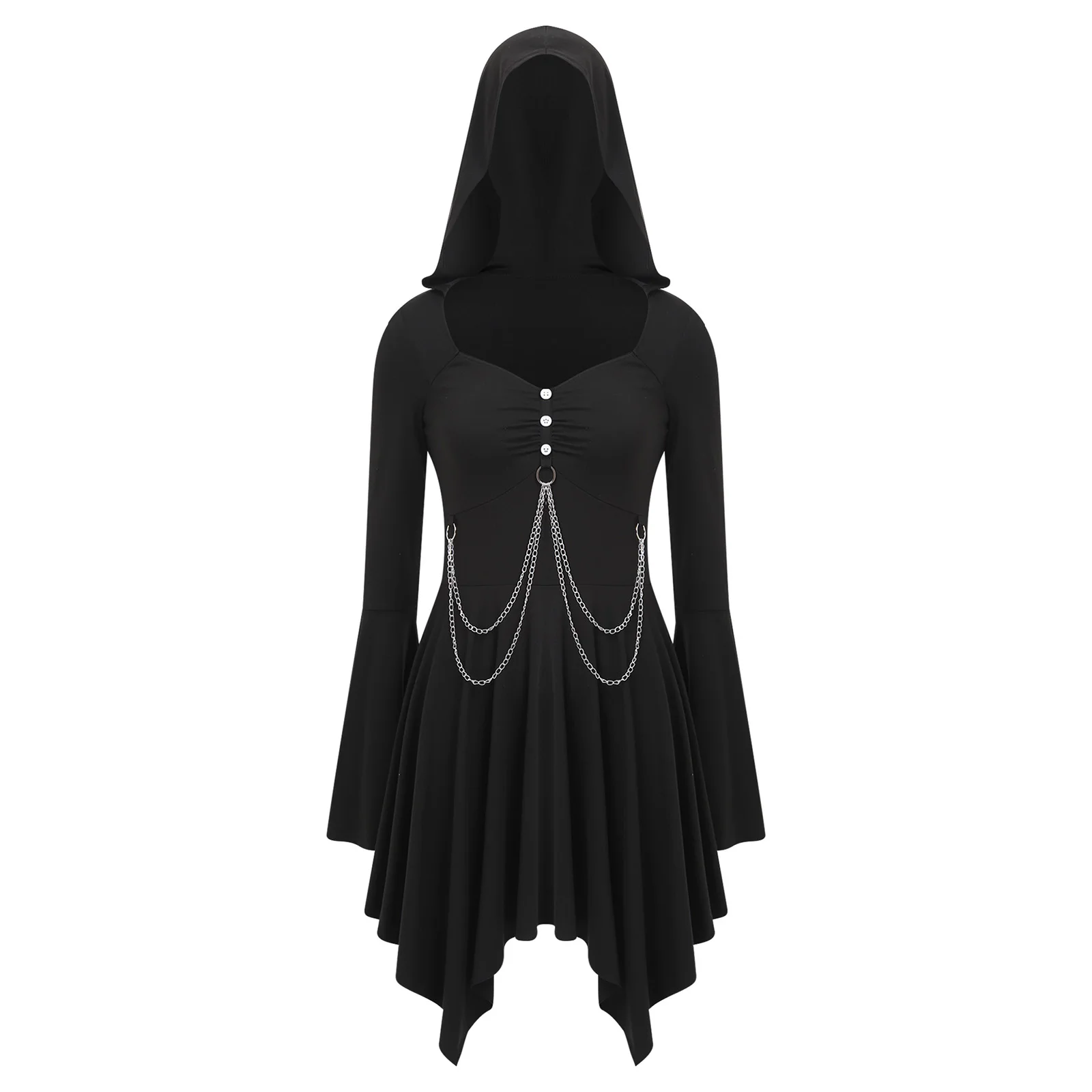 

Women Gothic Medieval Princess Fancy Cosplay Dress Long Sleeve Metal Chain Decor Dress Renaissance Steampunk Nun Cosplay Costume