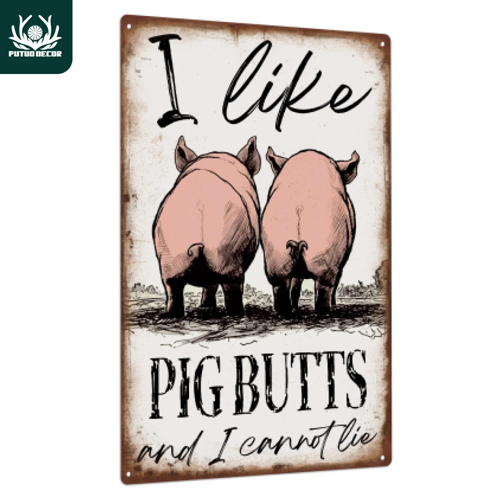 Putuo Decor Pink Pig Metal Signs, Vintage Tin Plaque Wall Art Decorative for Home Bedroom Coffee Kitchen Club, 7.8 X 11.8 Inches