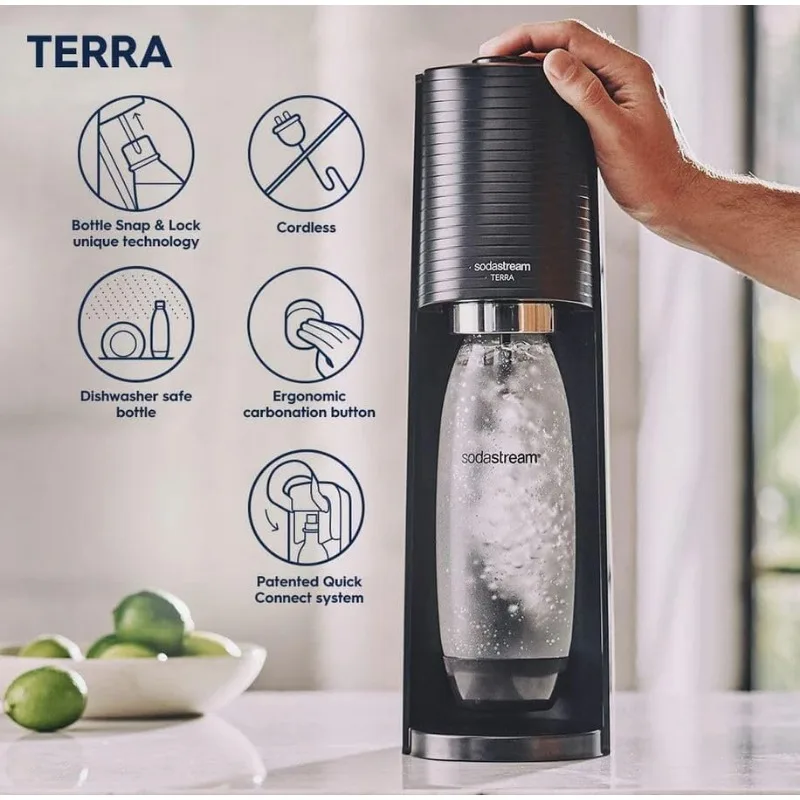 SodaStream-Aqua Sparkling Water Maker Bundle, preto com CO2, Garrafas DWS, Bubly Drops Sabores