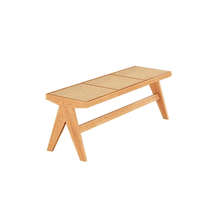 Solid wood rattan bench Chandigarh chair medieval bench designer retro home bed and breakfast shoe changing stool