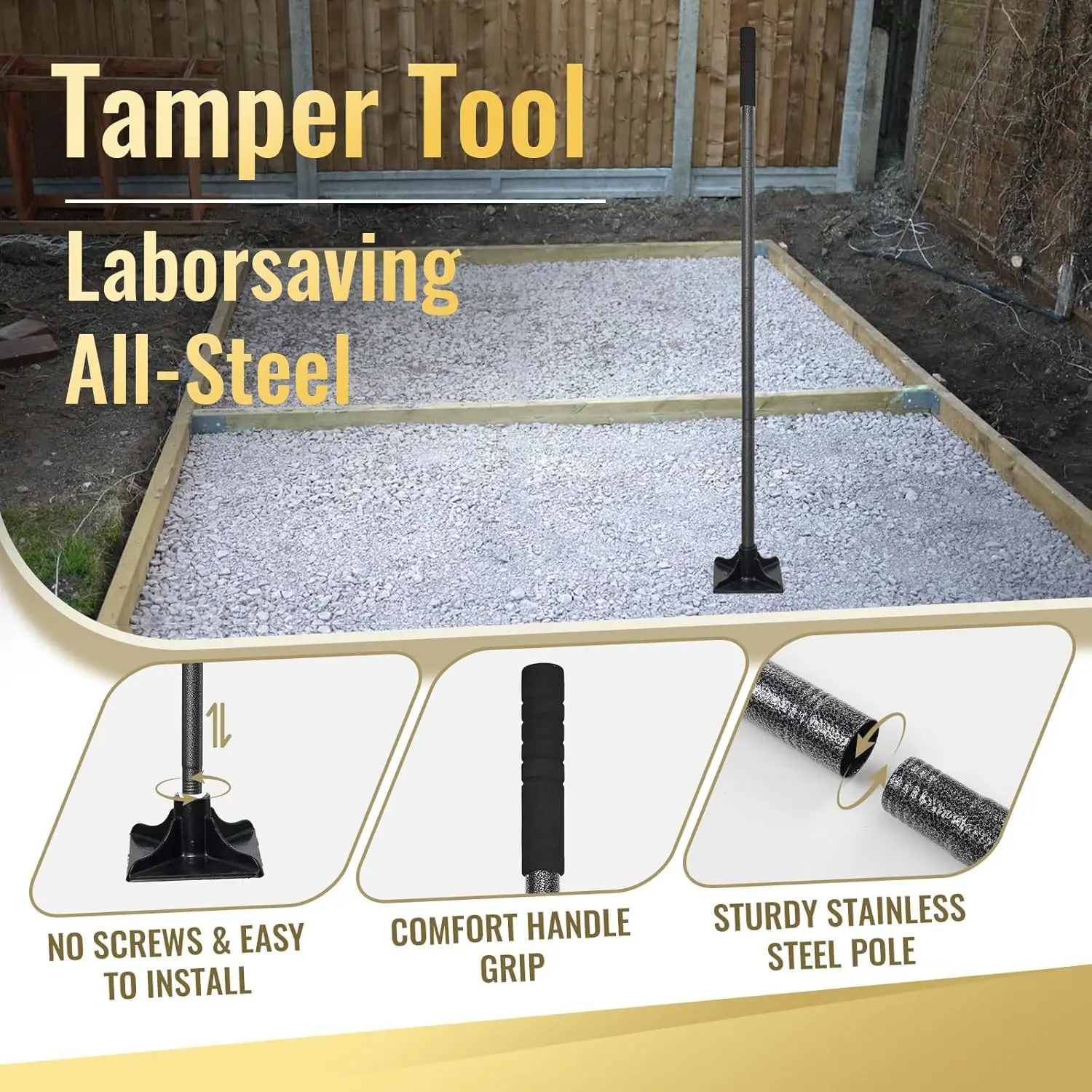 Heavy Duty Steel Tamper Tool with 62 Inch Adjustable Handle Hand Tamper for Efficient Soil Compaction Tamping Asphalt Gravel·New