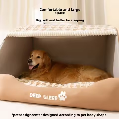 Autumn and Winter Dog Qiandao Grid Semi-closed Kennel Medium and Large Dog Golden Nest Deep Sleep Cat Litter Pet Supplies