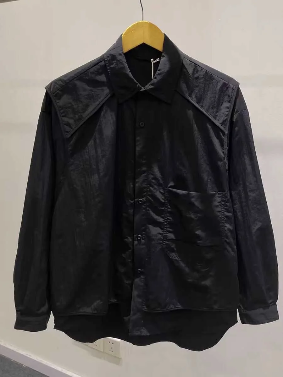 قميص رجالي فضفاض بأكمام طويلة على الطراز الأوروبي، ياقة بيضاء، تصميم عصري صيفي بحافة مستديرة، مصنوع من نسيج البوليستر #3