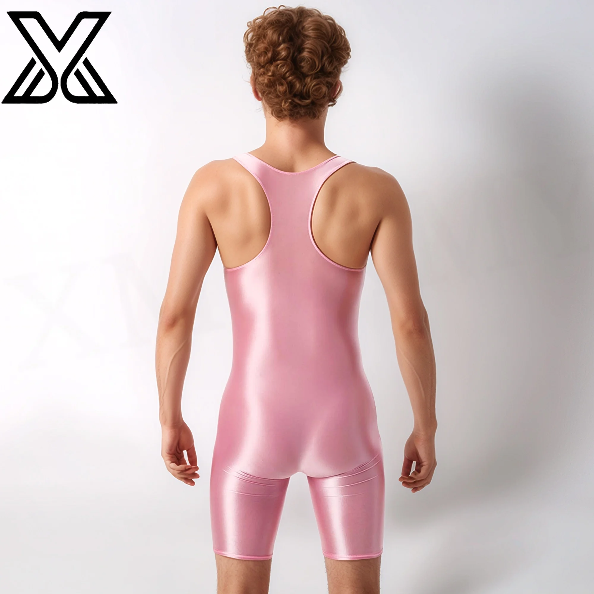 XMJXMY Elastic vest tight fitting jumpsuit slim fit men's glossy sleeveless underwear thong sports tight fitting jumpsuit