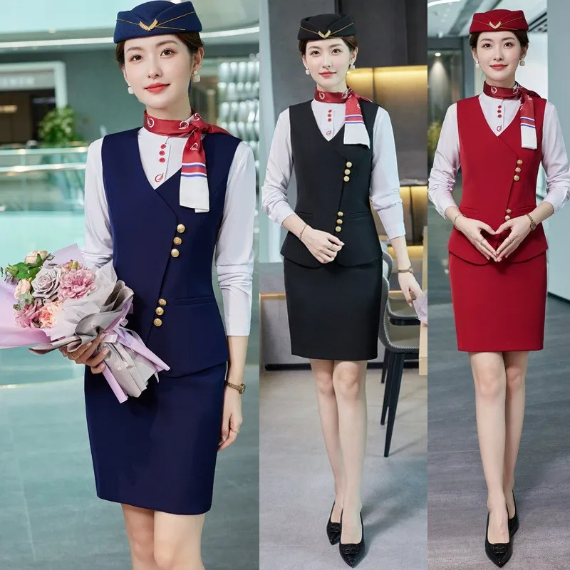 Fashionable All-Matching Ladies' Vest Suit Formal Wear Business Wear Hotel Aviation Work Clothing Spring, Summer, Autumn and Win