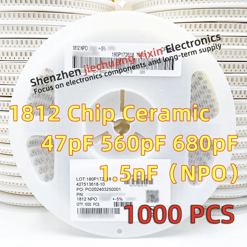 Chip Ceramic Capacitor 1812 47PF 560PF 680PF 1.5NF 630V 1000V 1KV 5% accuracy NPO/COG material 4532 Capacitance 1000pcs