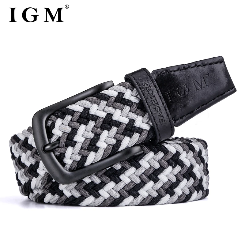 Men Fashion Metal Pin Buckle Male Canvas Pants Jeans Top Layer Cow Leather Braided Elastic Belt