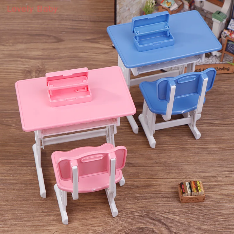 Sedia da scrivania scolastica modello giocattolo in miniatura e astuccio per set da gioco per casa delle bambole
