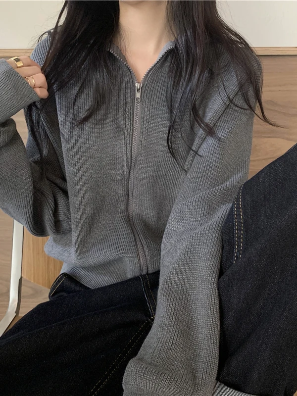 ay سترة محبوكة مفتوحة المرأة ربيع الخريف جديد Sle فضفاض بسيط سستة تنوعا ort ملابس خارجية Faionable