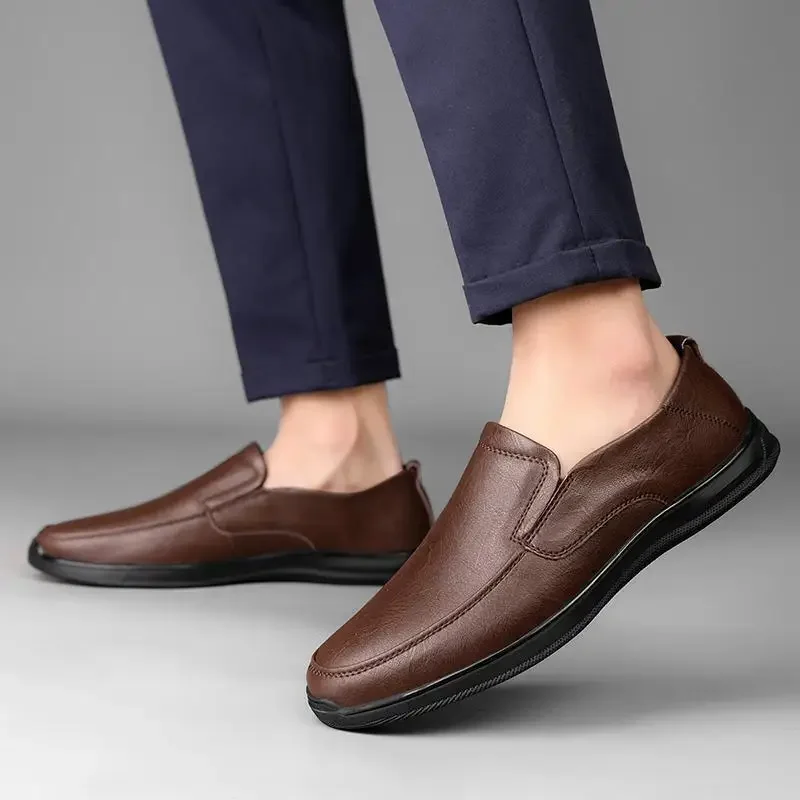 Mocasines de cuero transpirables para hombre, zapatos informales coreanos, fondo suave, Verano