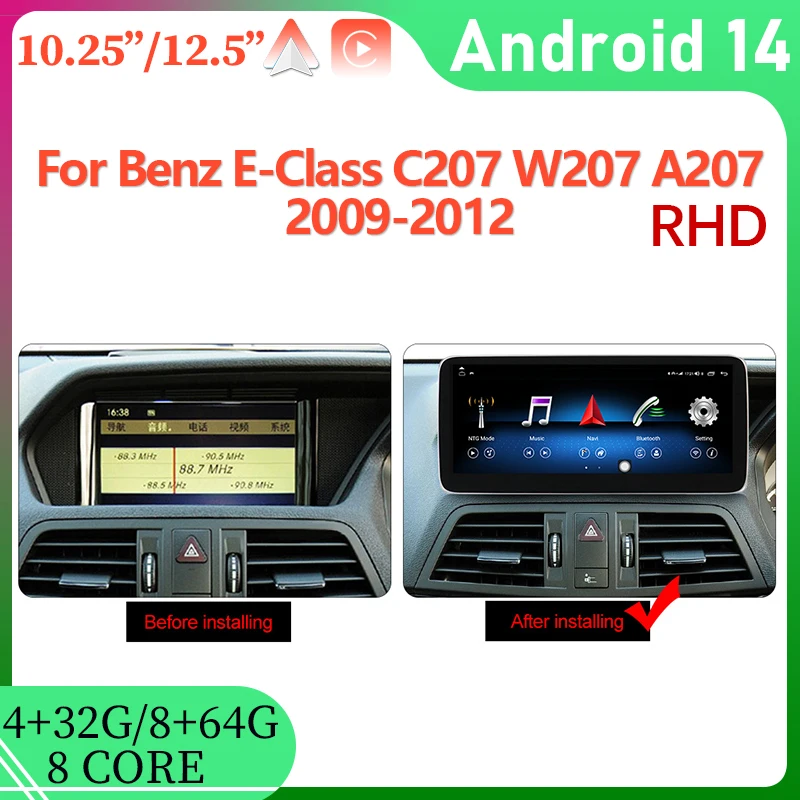 

Android 14 Car Radio For Mercedes Benz E Coupe C207 A207 RIGHT Navigation Stereo Multimedia Car Video Player Bluetooth Screen