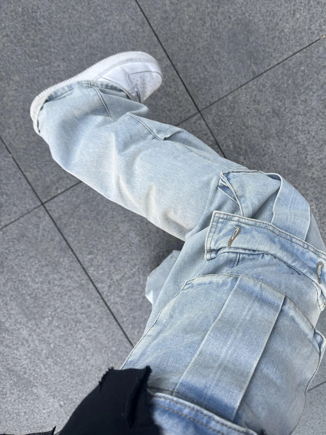

Light Blue Multiple ket Flared Jeans Men's American Retro Logging Workwear Cleanfit Straight Leg Pants Casual Workwear