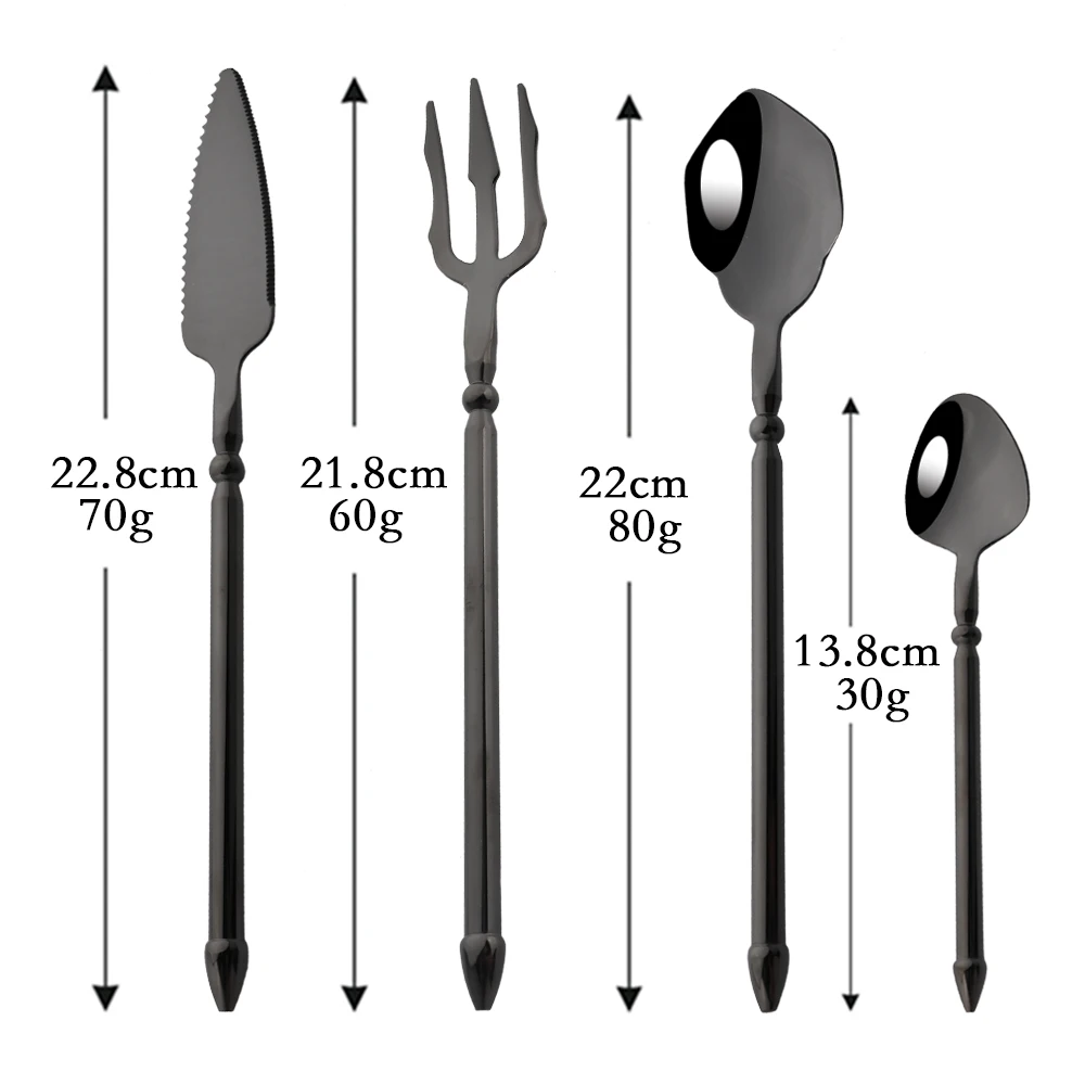 Black 304 Stainless Steel Mirror Dinneware Cutlery Set Aquaman Trident Fork Western Steak Knife Spoon Flatware Set Tableware Set