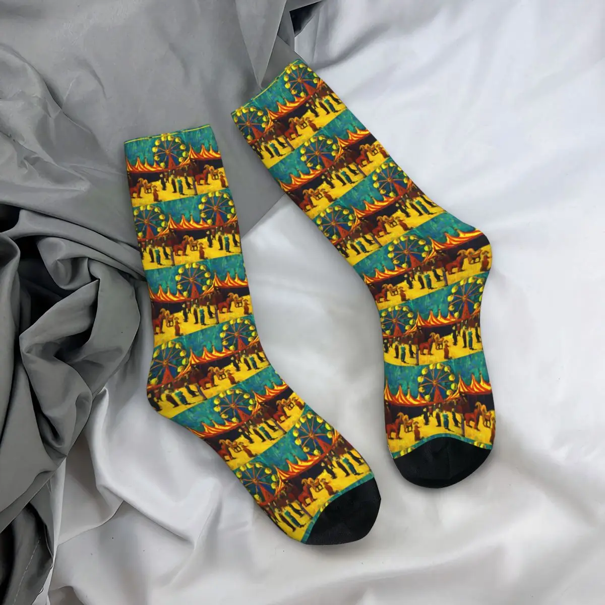 All Seasons Crew Stockings Circus Painting Number 7 Socks Fashion Long Socks for Men Women Christmas Gifts