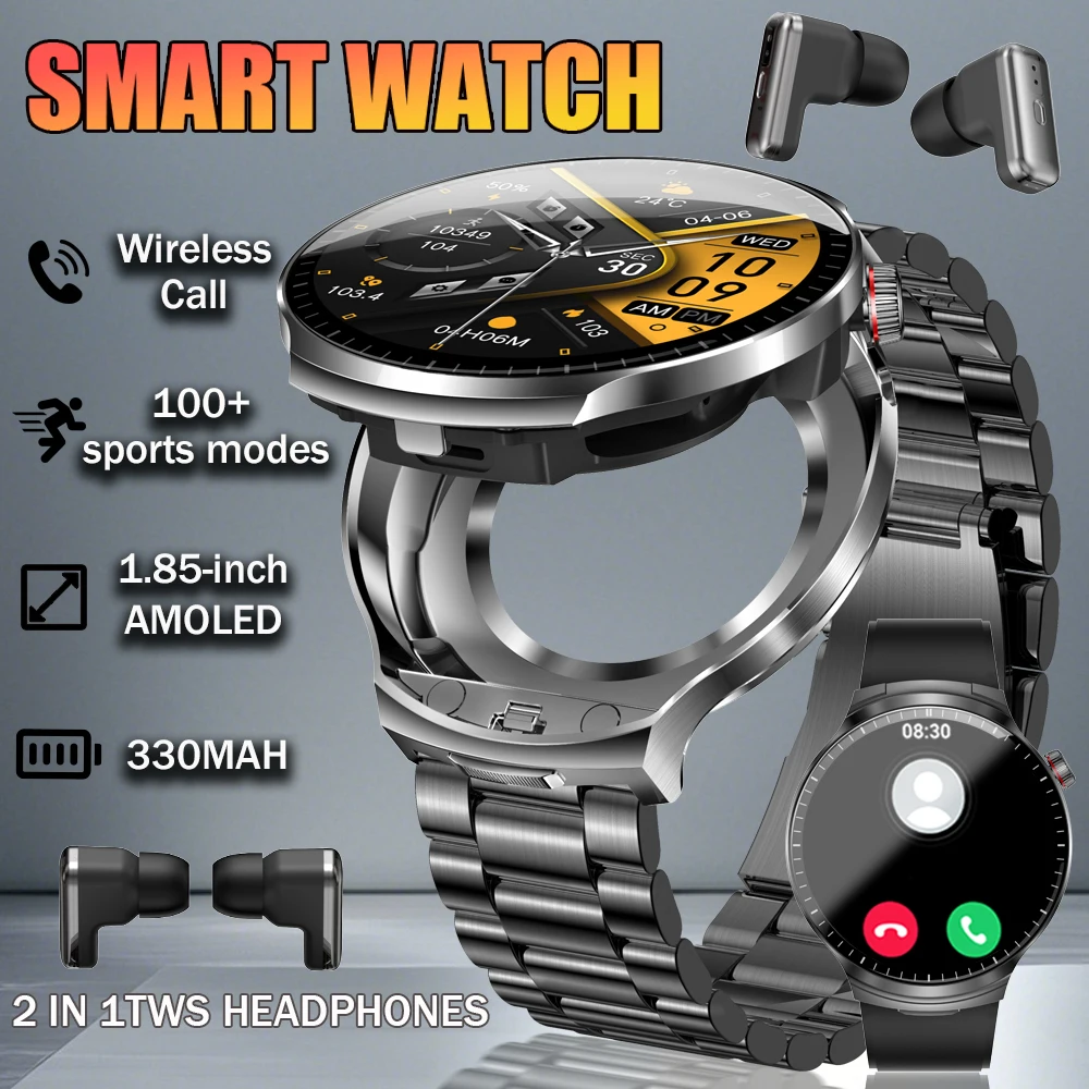 LIGE New Smart Watch TWS 2-in-1 Headset Bluetooth Call Earphones Heart Rate Health Monitoring Headphones Play Music Smartwatches