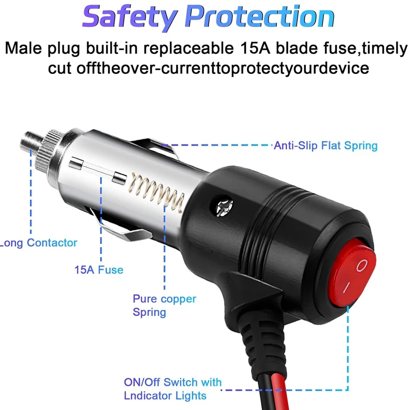 Car Cigarette Lighter Splitter 1 to 3 Car Cigarette Lighter 12V24V Splitter Adapter Cigarette Lighter Extension Cord with Switch