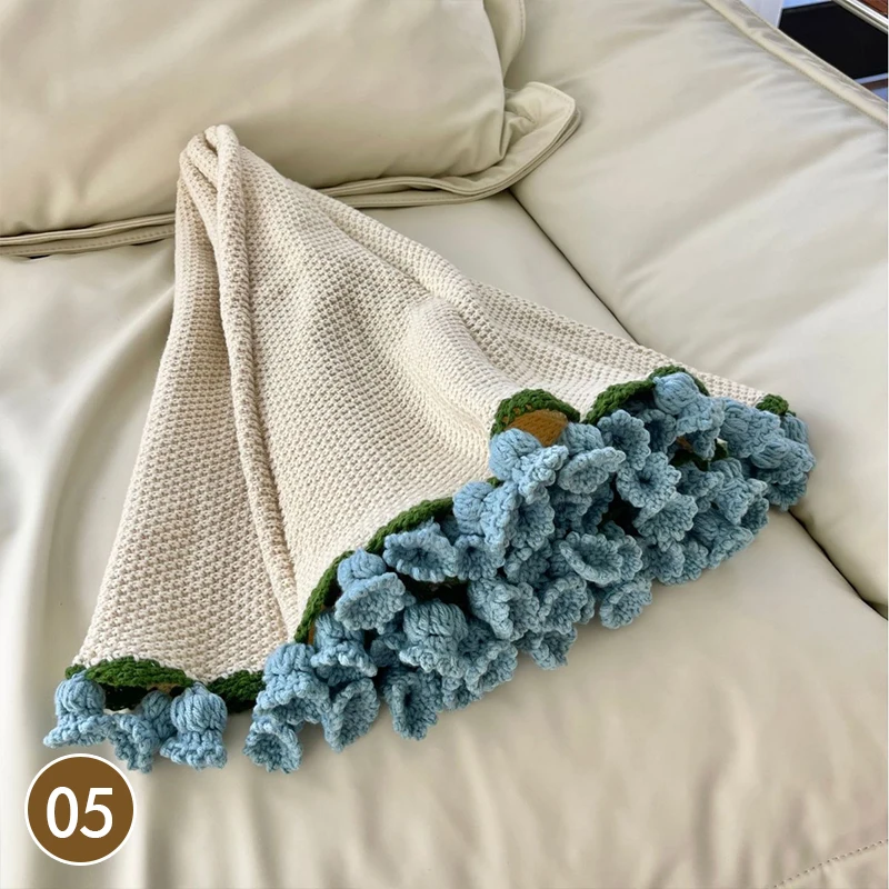 80/120cm Crocheted Rose Bouquet Blanket Finished Product Hand Knitted Flower Bouquet Blankets Home Decor Bed Sofa Throw Blanket