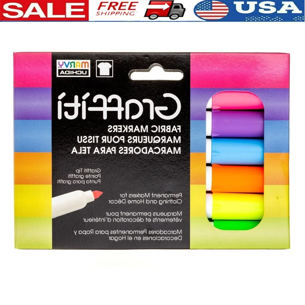 

Graffiti Fabric Marker Set Permanent Water Based Ink Durable Tips Thin Thick Lines T Shirts Shoes Backpacks 6 Colors