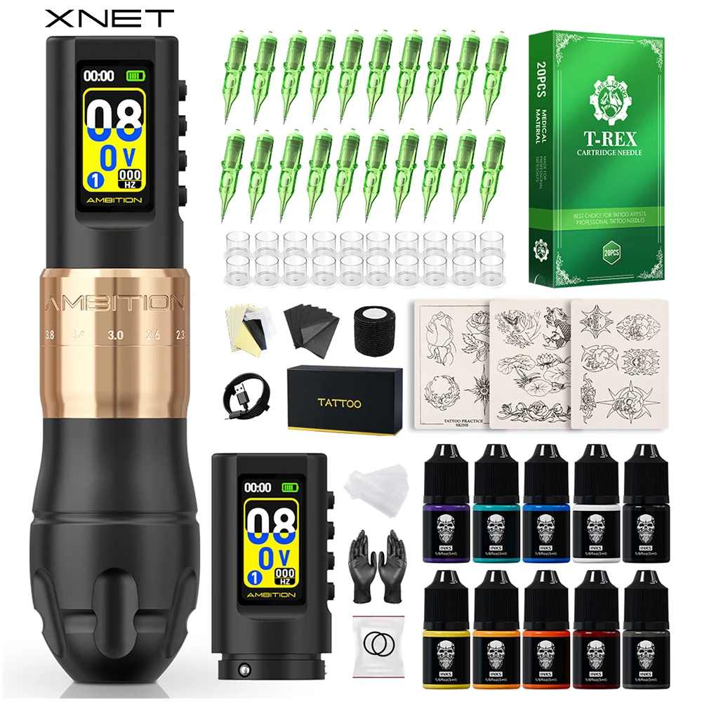 XNET C3 Беспроводная тату-машинка Полный комплект Бессердечный двигатель 2,0-4,2 мм Набор чернил для татуировки с регулируемым ходом для начинающих для боди-арта XNET C3 Беспроводная тату-машинка Полный комплект Бессердечный двигатель 2,0-4,2 мм Набор чернил для татуировки с регулируемым ходом для начинающих для боди-арта