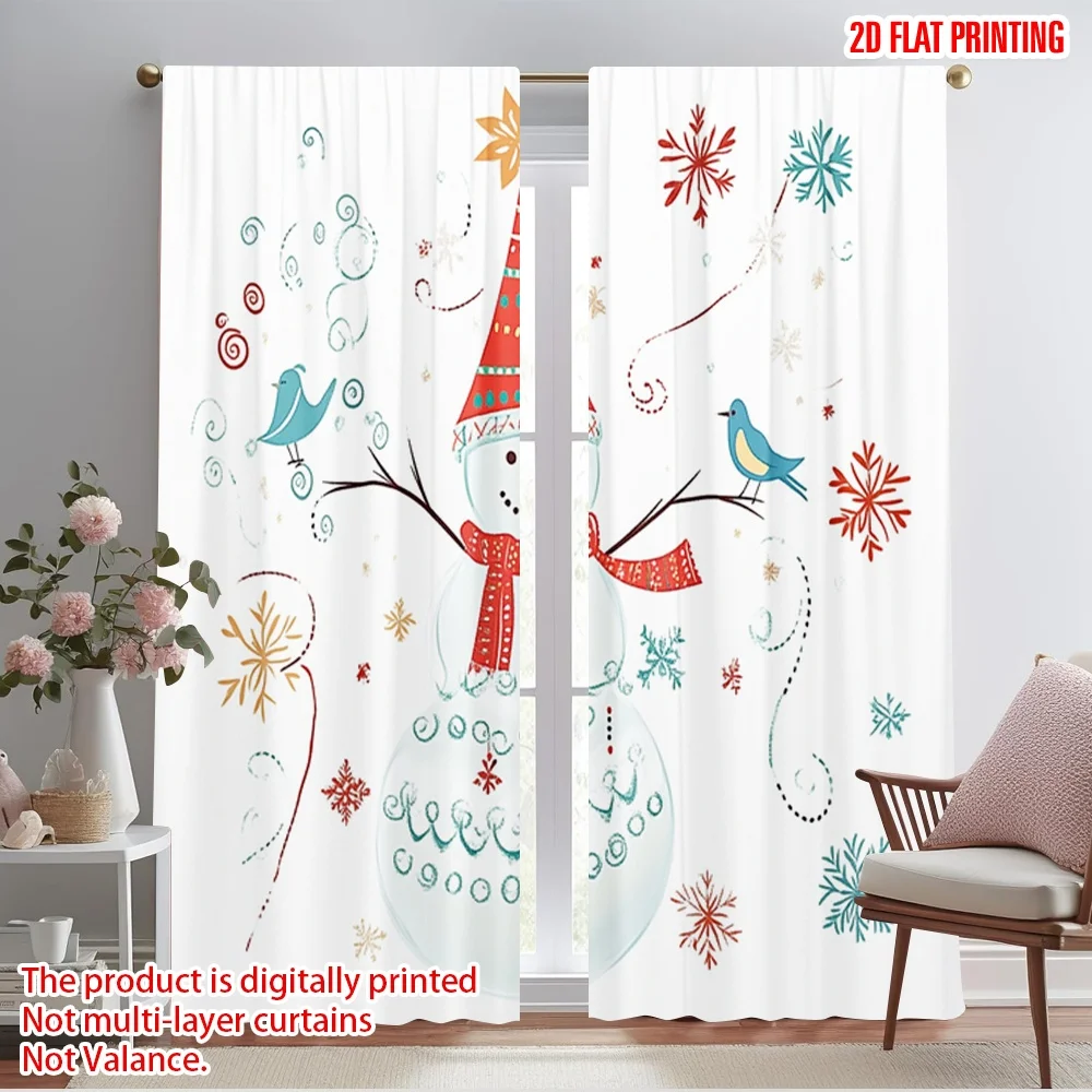 2pcs,2D plane printing Light Filtering Curtains Cute Snowman Christmas Tree_h (2) Versatile Durable Polyester (without rod)