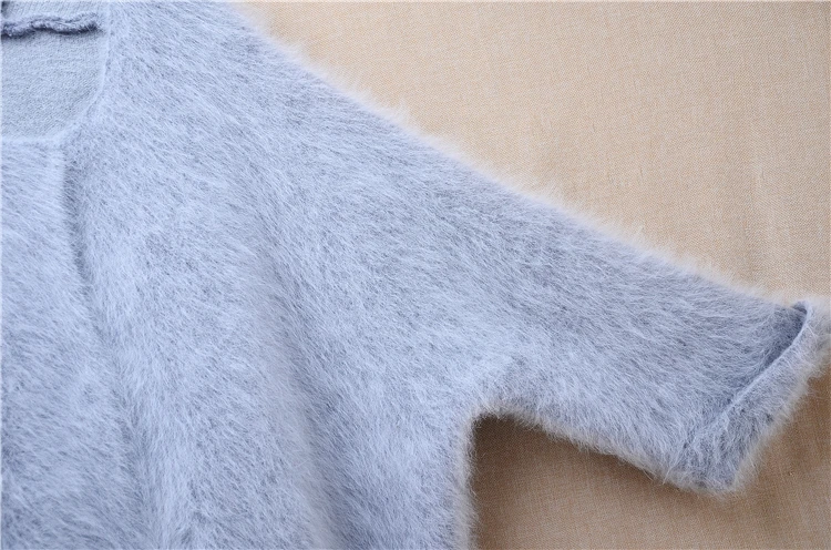 Female Women Fall Winter Thick Warm Grey Hairy Mink Cashmere Knitted Half Sleeves Loose Cardigans Angora Sweater Jacket Coat Top