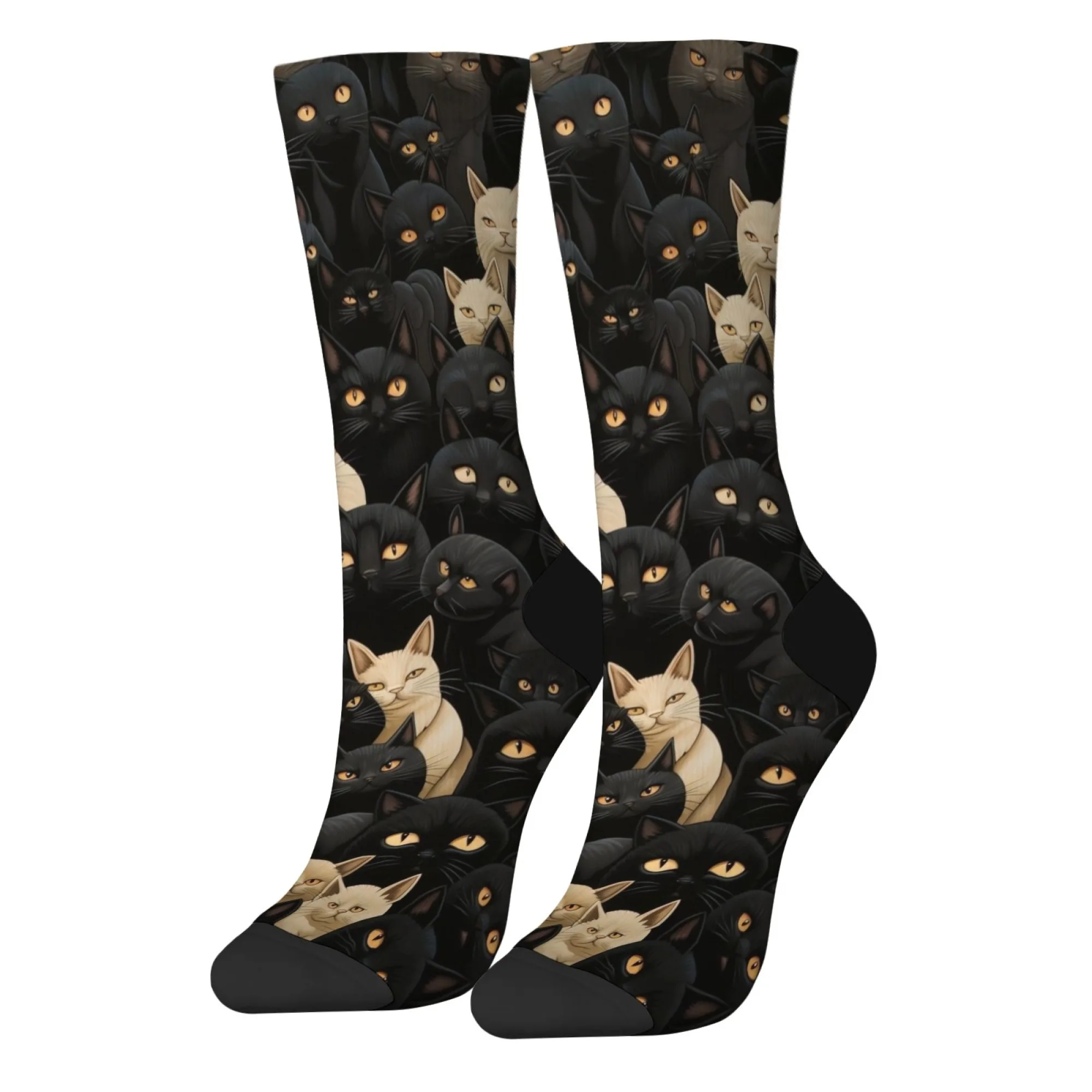 

Halloween Gothic Dark-Style Cat Group Portrait Mid-Calf Socks Literary Fantasy Print Unisex Crazy Night Party Daily Socks
