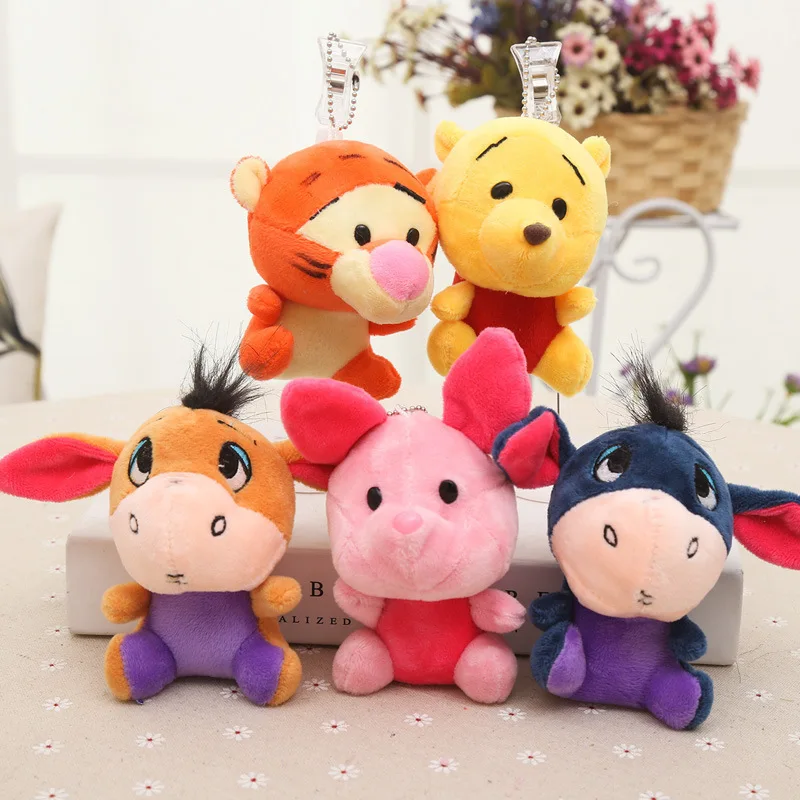 Original 5styles Disney Anime Peripherals Plush Pendant 10cm Stitch Winnie The Pooh Stuffed Toys Keychain Cute Decoration Gifts