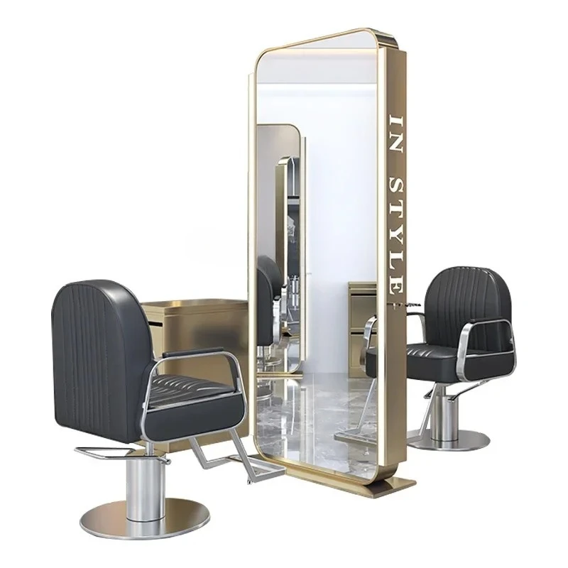 SS newBarber Shop Espejo para peluquería Peluquería Tocador Espejo de corte de pelo Espejo de piso de doble cara de cuerpo completo con L