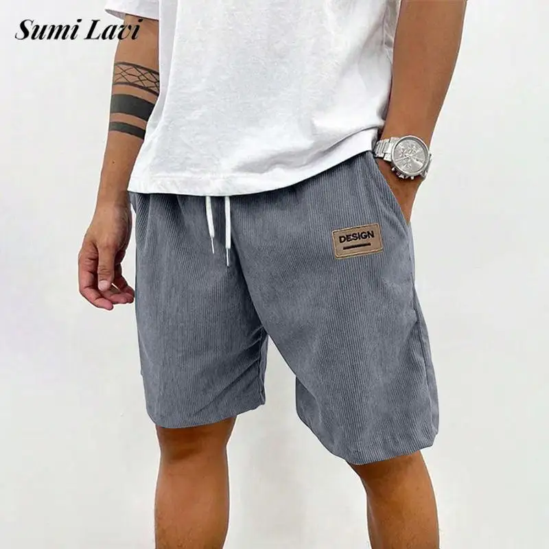 

Summer Fashionable Mens Corduroy Bottoms Vintage Drawstring Loose Straight Shorts For Men Daily Leisure Solid Color Shorts