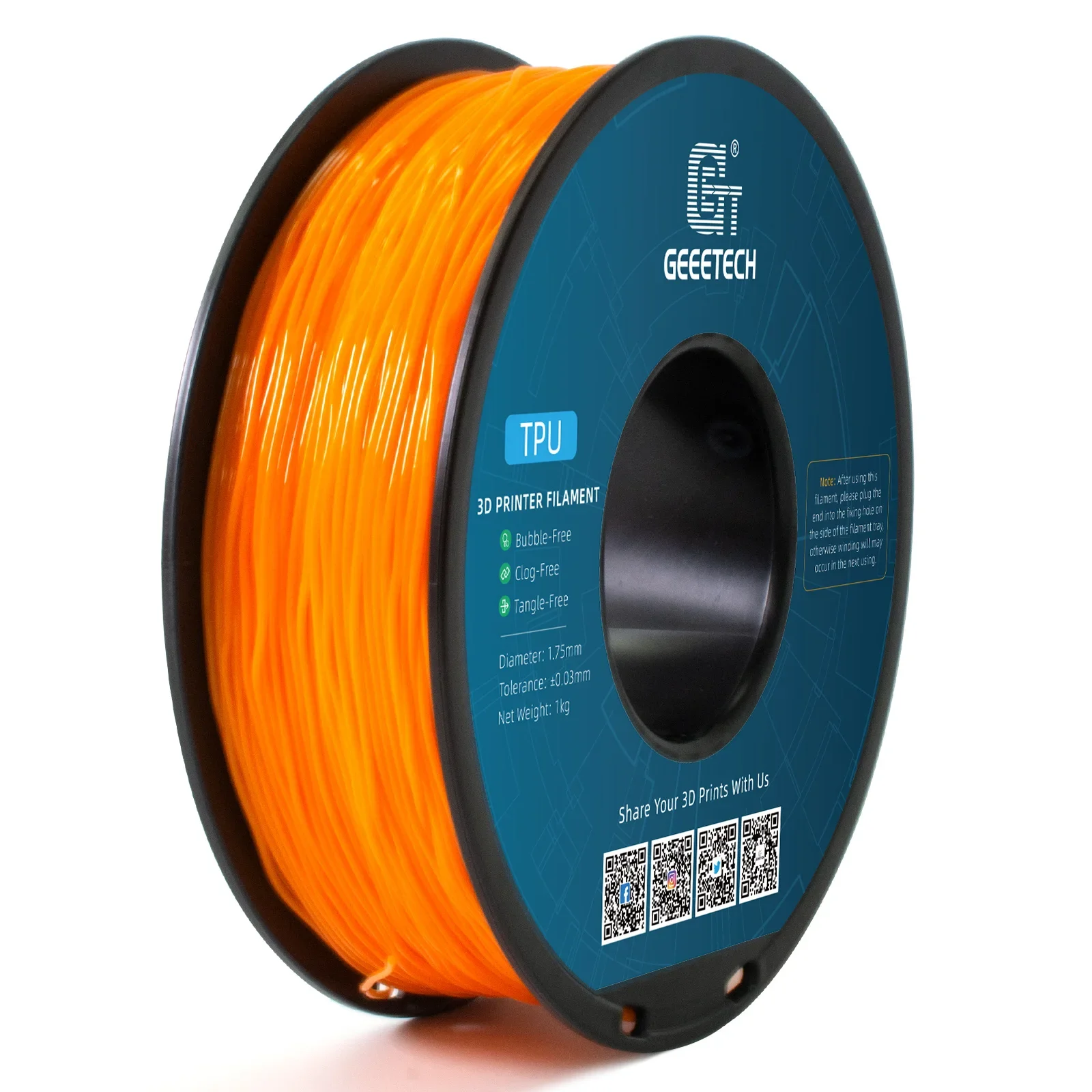 Filamento TPU de Color Sólido 1KG 1.75mm+/-0.02MM, naranja