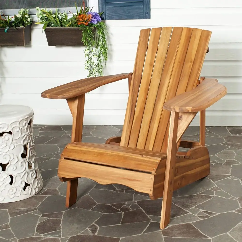 

Brown Acacia Wood Outdoor Chair - Natural, Beach-Style Contemporary Rustic Back