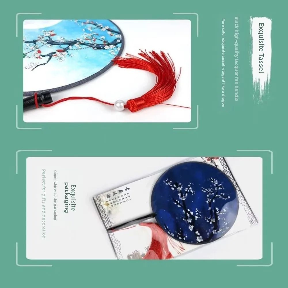 

Round Chinese Hand Fan Diameter 21cm Multistyles Vintage Printing Silk Fan Cheongsam Tang Suit Ancient Tassel Dance Hand Fan