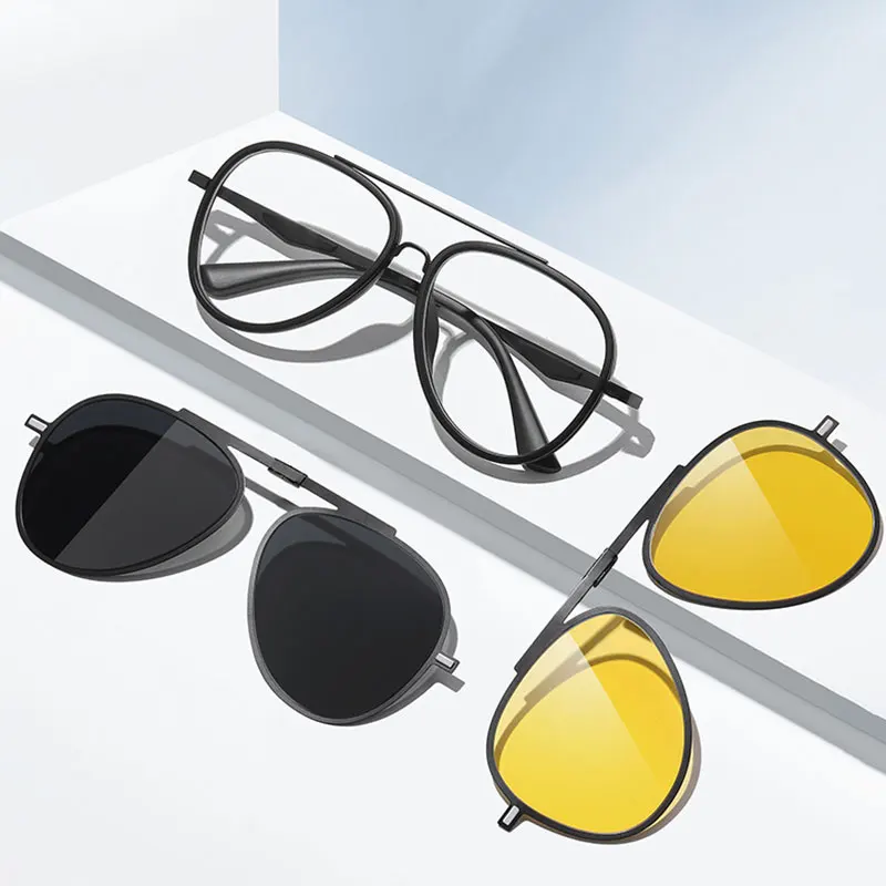 Lunettes de vue polarisées 2 en 1 à clip magnétique pour hommes, style aviateur, avec verres de lecture et de vision nocturne