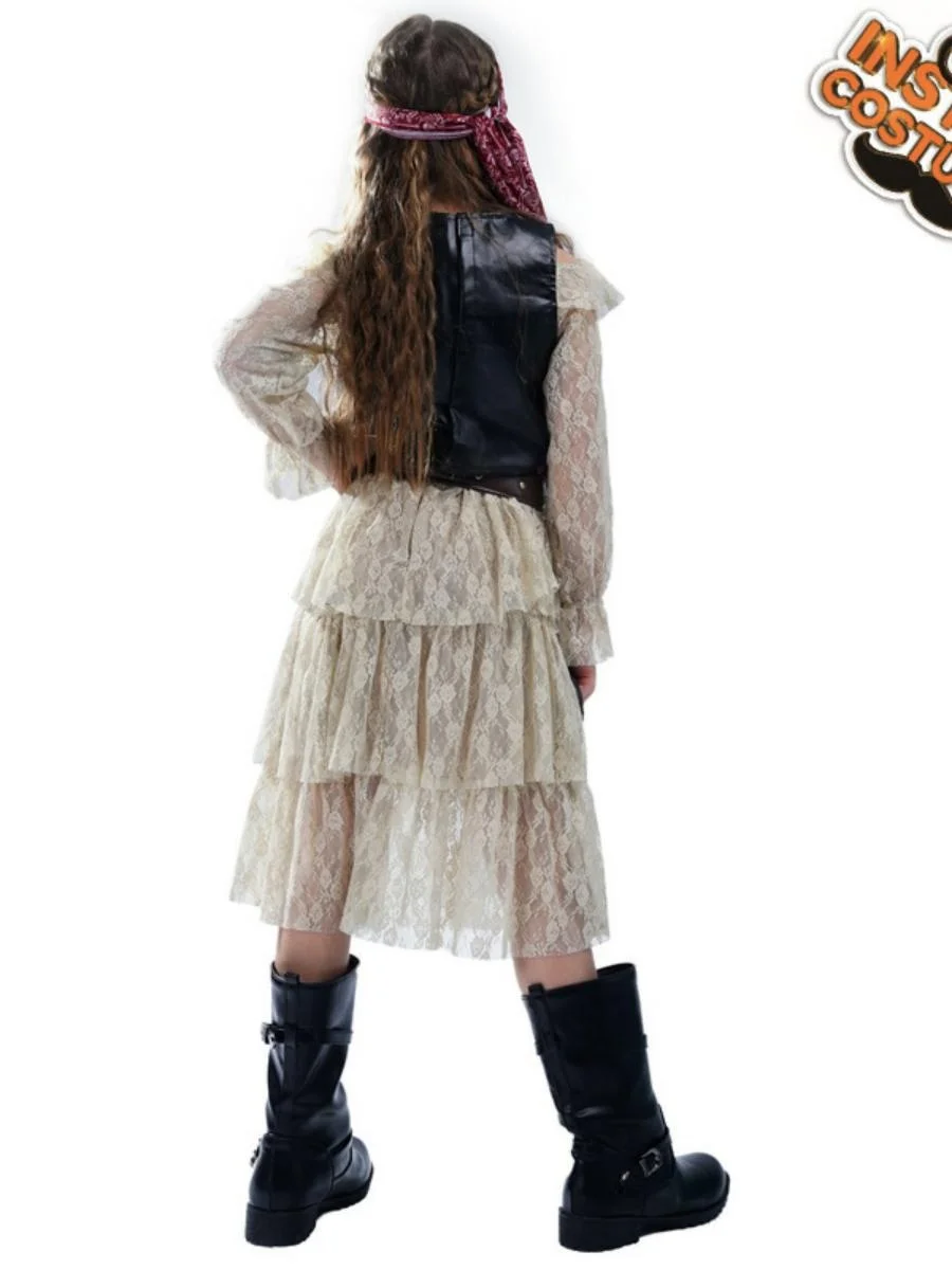 Nowa spódniczka z falbankami dla dziewczynki na Halloween, kostium pirata, strój sceniczny, tradycyjny strój etniczny dla dzieci na występy sceniczne.