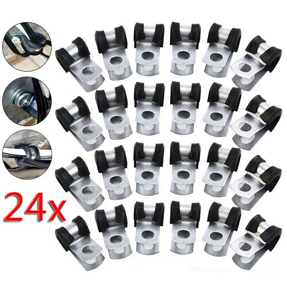 12/24Pcs Brake Line Clamp Rubber Lined P Clamp 3/16