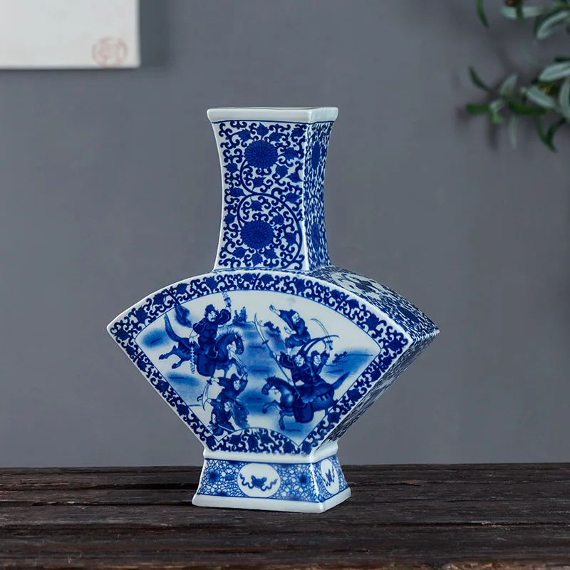 Neoclassical Blue and White Porcelain Flower Vase Flower and Bird Design Two Ear Vase Antique Porcelain Jingdezhen Ornaments