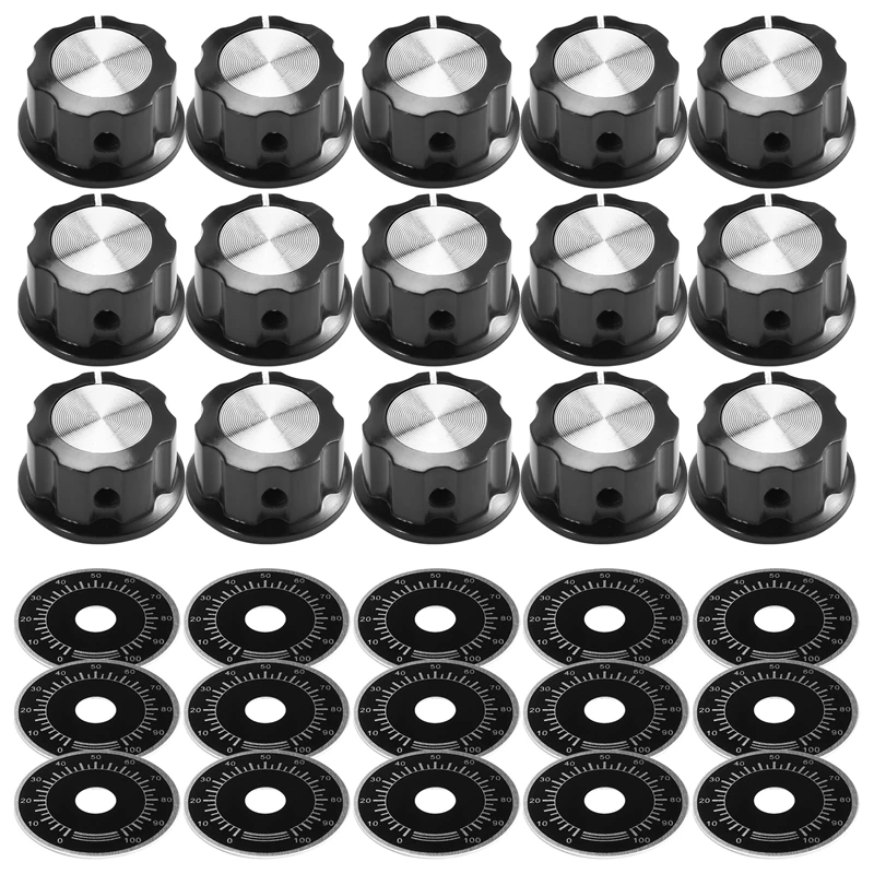 15 juegos de perillas de Control de potenciómetro A03 y placas de escala 0-100, placas de escala de perilla de baquelita, juego de potenciómetro Digital