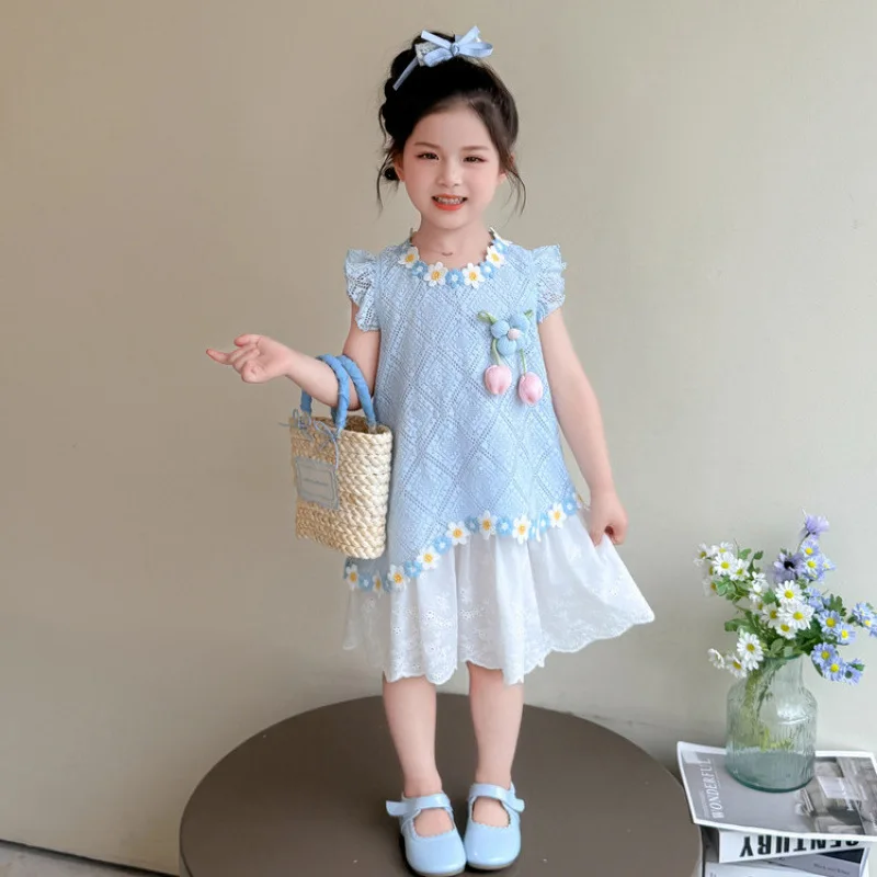 

Girls' Summer Dress2026New children's flutter-sleeve dress, summer dress for girls, princess dress, baby girl's tank dress