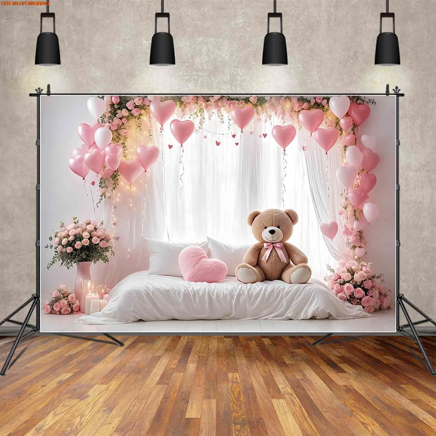 خلفيات للتصوير الفوتوغرافي الوردي غرفة نوم تيدي بير خلفيات التصوير الفوتوغرافي حفلة الطفل التصوير الفوتوغرافي ديكور استوديو كشك الصور الدعائم