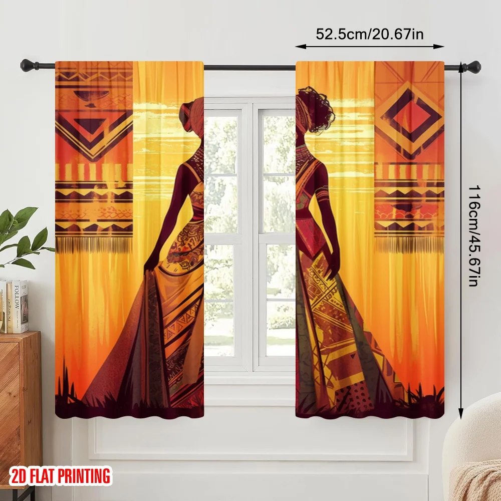 2pcs,2D plane printing Pattern Curtains African Elegance 100% Polyester (without rod) Holiday Use for Bedroom, Living Room,