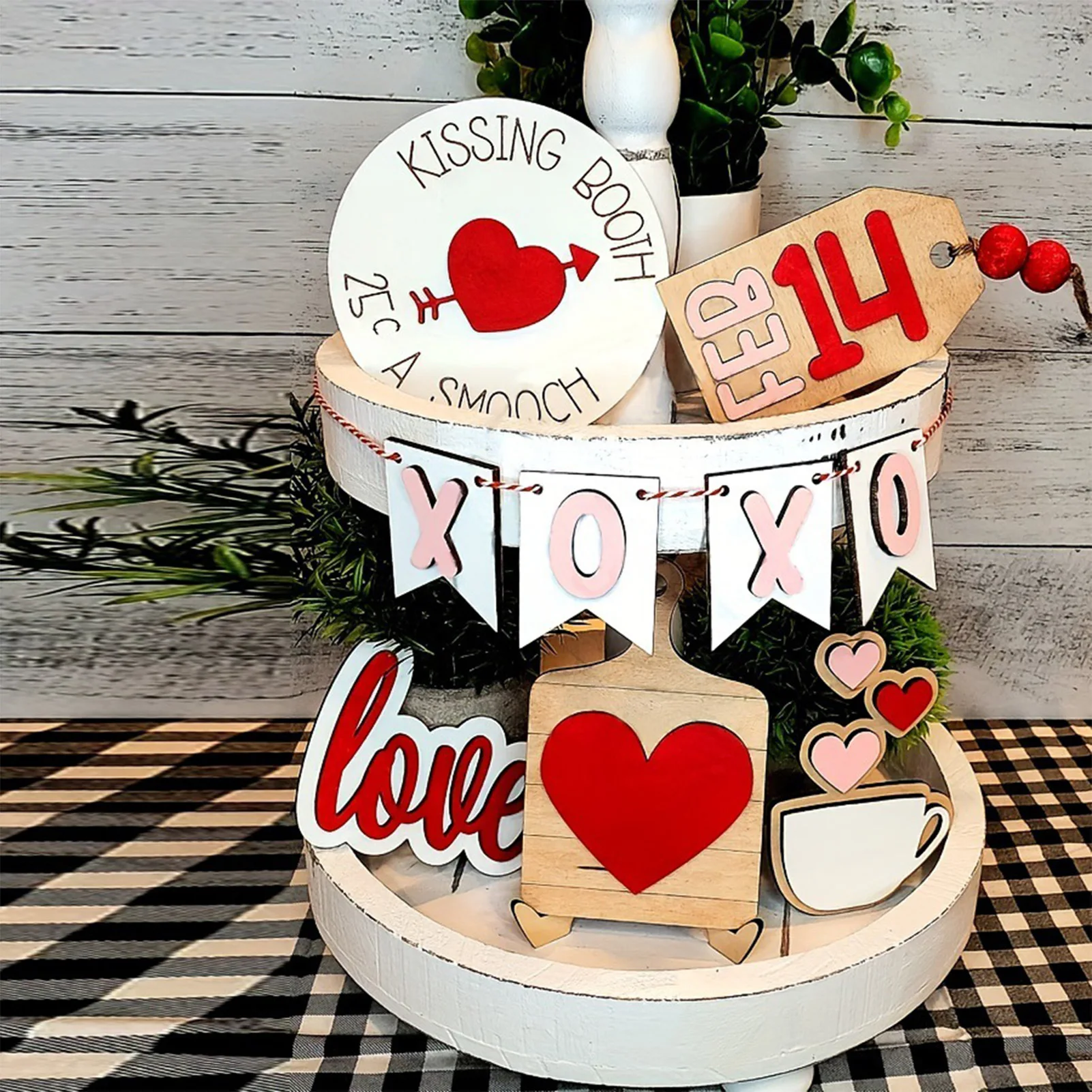 Valentines Wooden Signs Tray Set with Quality Material and Craftsmanship Ornament Suitable for Entryway Cabinet Counter