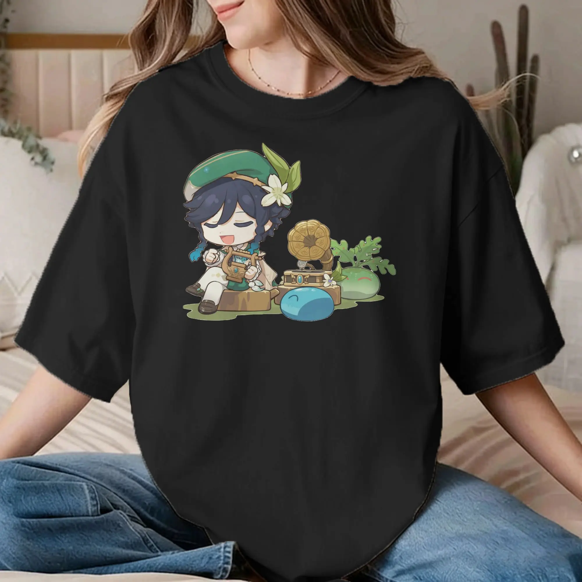 Amazing Venti T-Shirts Men Women's Round Collar Pure Cotton T Shirt Genshin Impact Anime Game Short Sleeve Tees Printed Clothes