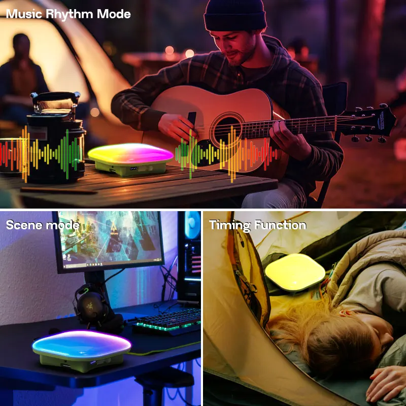 MOSLIGHTING Lanterna da campeggio Torcia portatile a LED Luci da campeggio ricaricabili Smart RGB Ritmo musicale Lampada da tenda sospesa per esterni