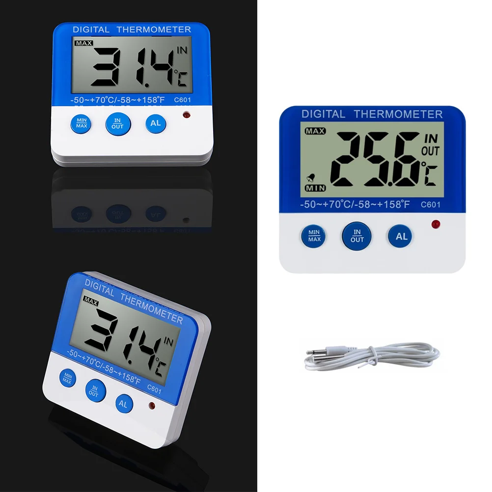 1pc C601 Digital Thermometer Hygrometer Temperature Display Indoor Outdoor Led Alarm High Low Range Alert ℃ ℉ Switchable White