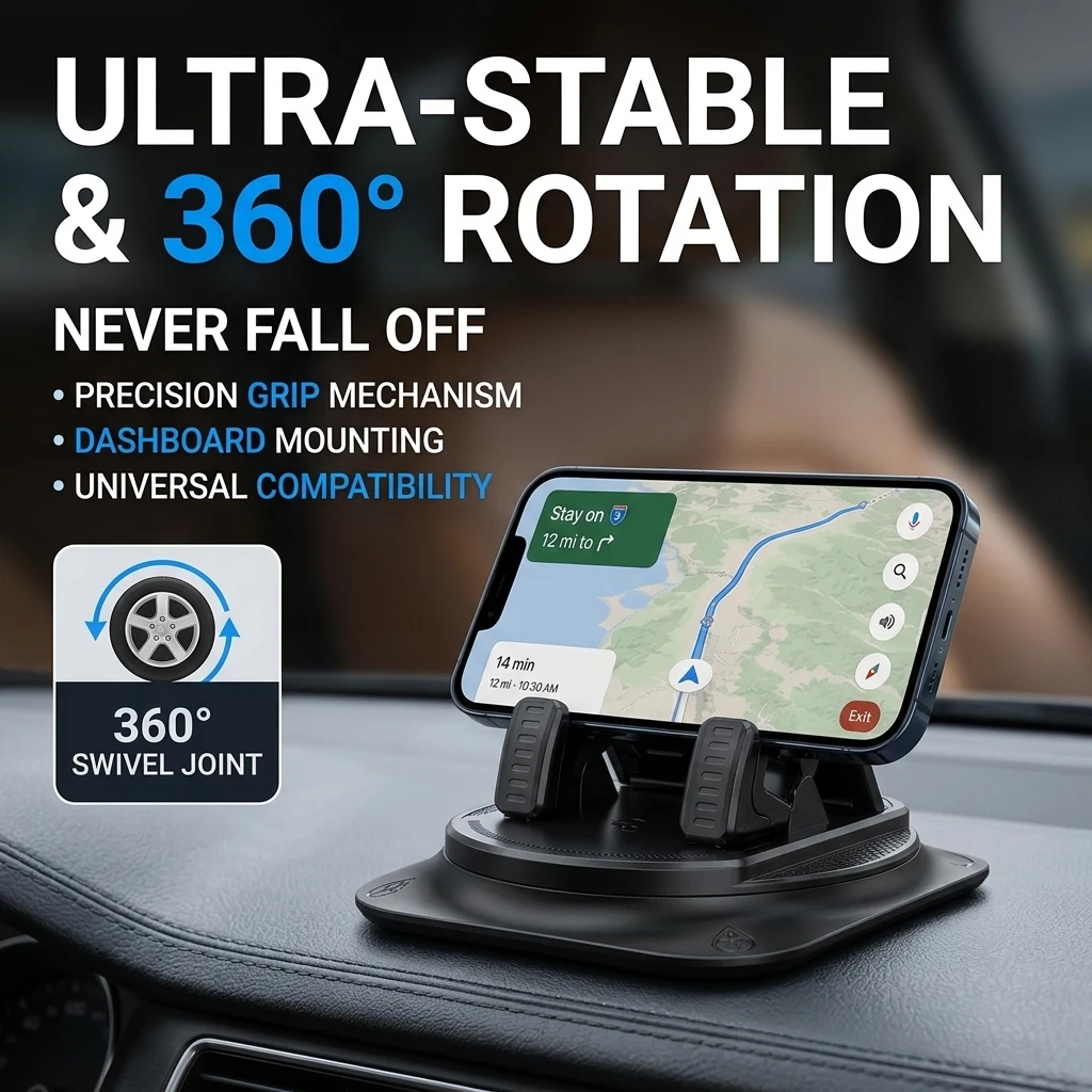 Car Dashboard Phone Holder Anti Slip Silicone Pad 360 Degree Rotation Head Up GPS Navigation Bracket Auto Accessories
